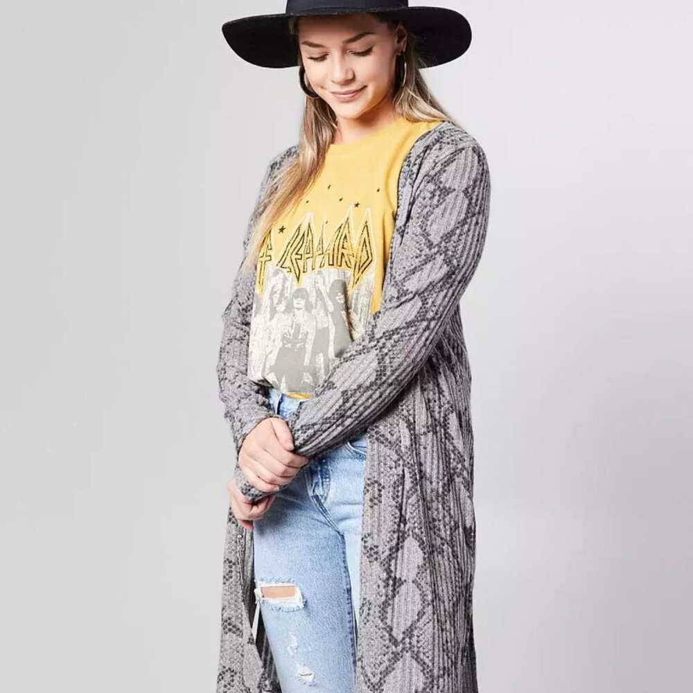 Daytrip Small‎ S Gray Snakeskin Lightweight Knit Long Duster Cardigan Sweater